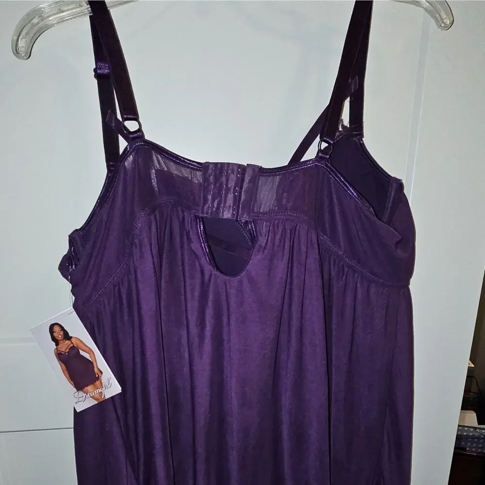 Dreamgirl Purple Lace Mesh Babydoll One Piece Adjustable Straps 2X 12378X